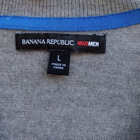 Banana Republic Madmen Argyle gray merino wool sweater vest sz L - Picture 3 of 9